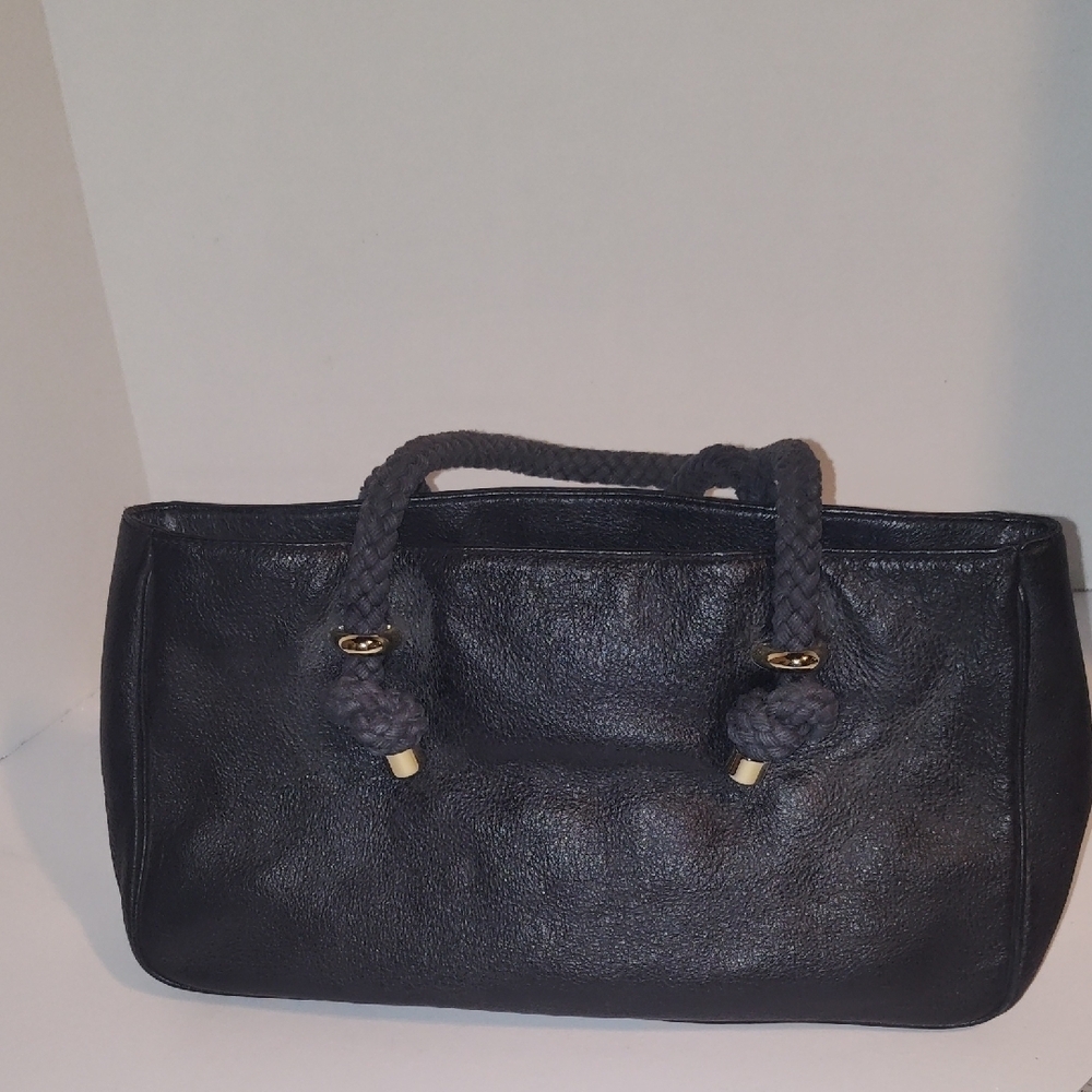Kate Spade Black Leather Purse Rope Strap Snap Closure